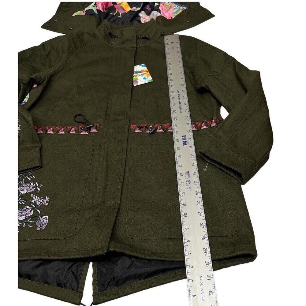 Desigual Jacket WMNS 6 Green‎ Victorian Gothic Hooded Manila Parka Floral Artsy - Picture 3 of 16